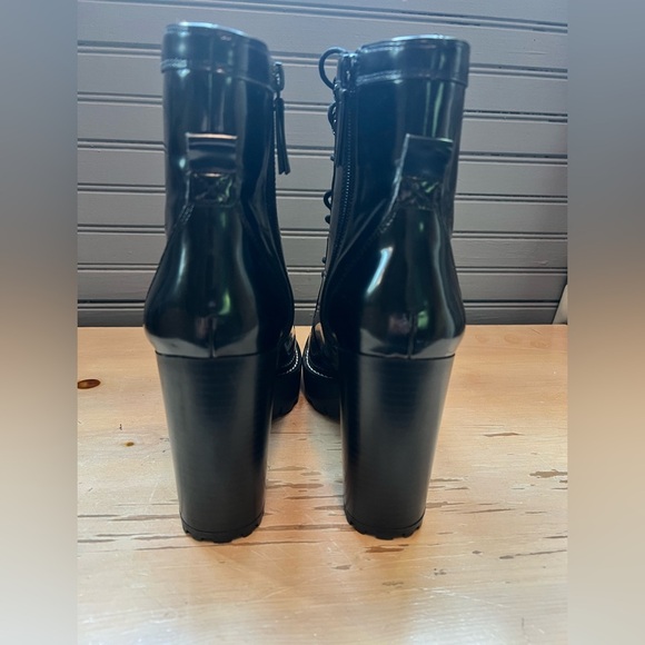 Black Bershka boots Women’s Block Heels Platform Patent Ankle Combat Boots - Picture 6 of 14